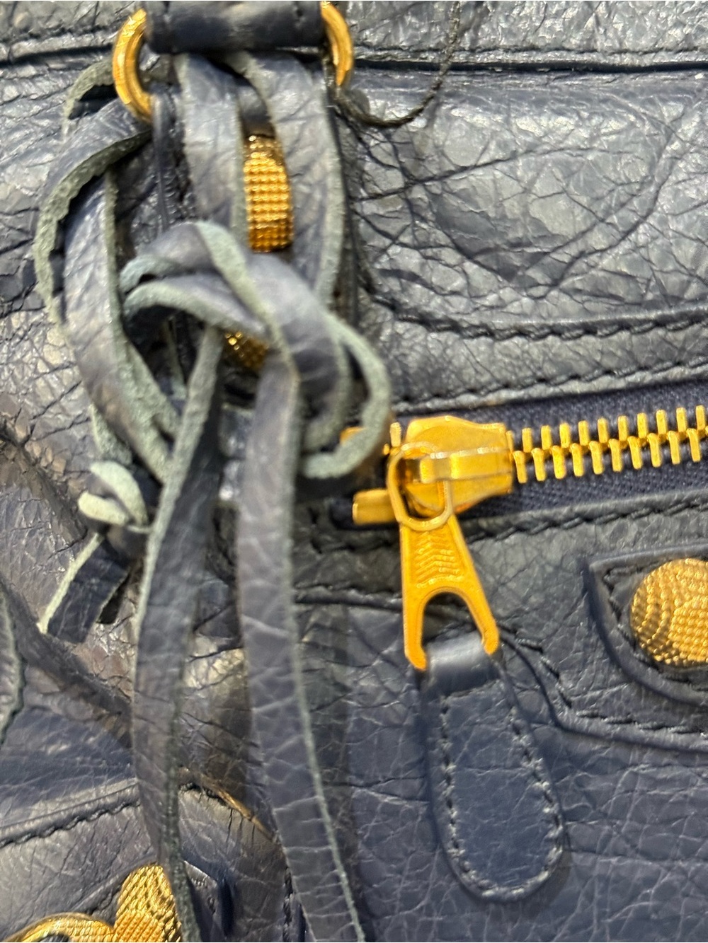 Balenciaga Navy Blue Leather Satchel with Gold Hardware - Picture 2 of 8